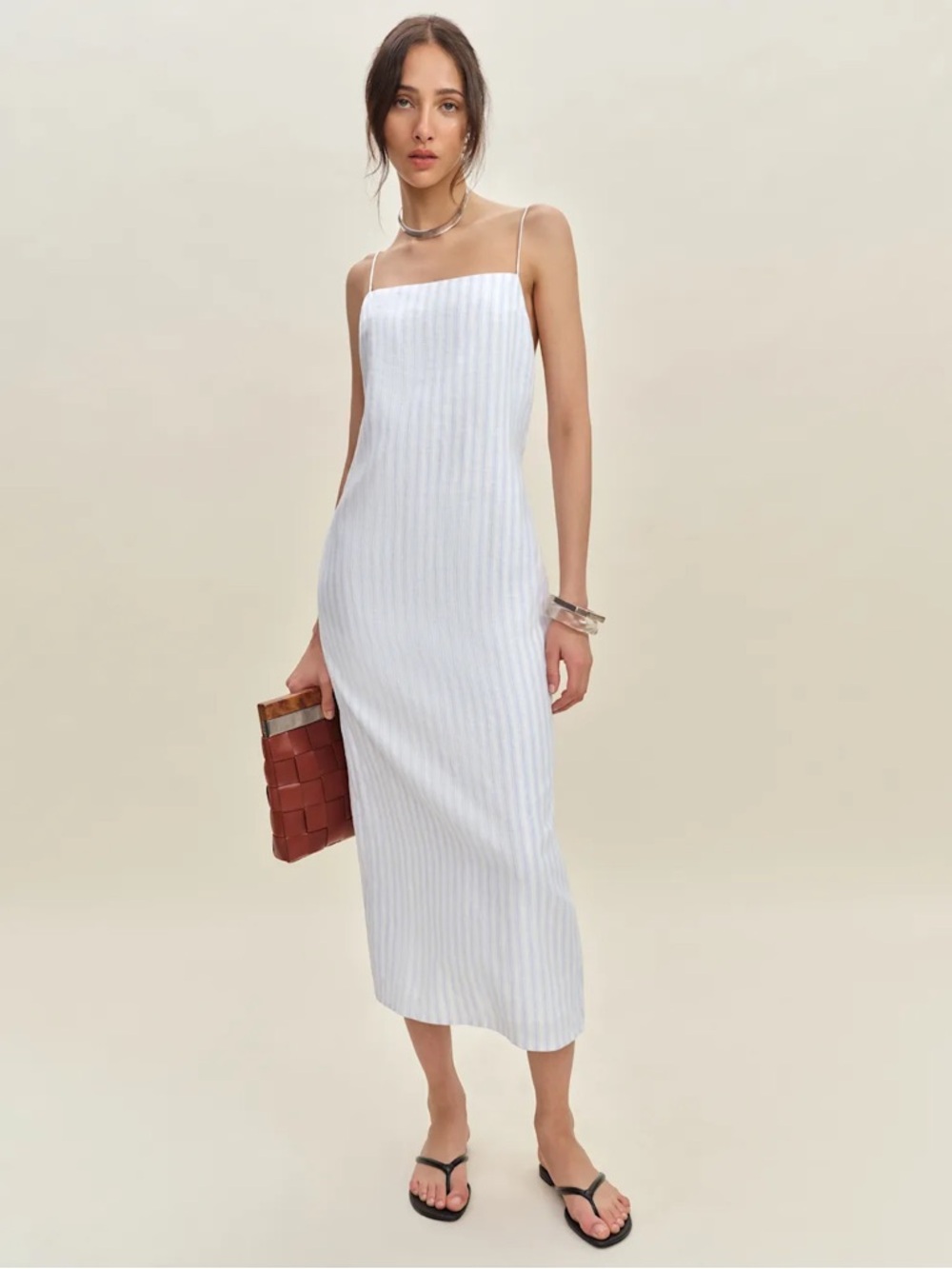 Reformation Blue & White Striped Open-Back Midi Dress - Picture 3 of 7